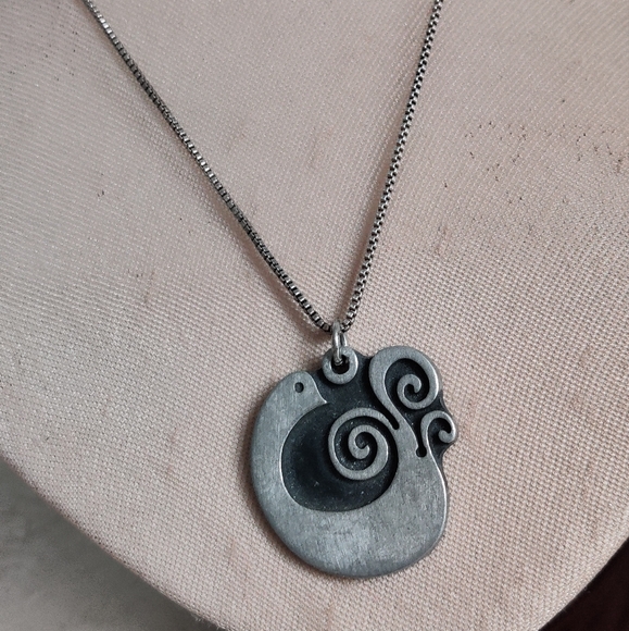 Vintage Sweden Artist R.Tennesmed Bird Necklace Pewter MCM - Picture 12 of 13